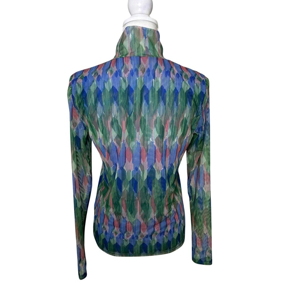 Anthropologie blue green  mesh turtleneck semi sheer fitted long sleeve M